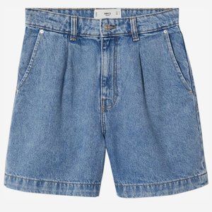 Mango Pleated Regina High Rise Denim Shorts | Size 4